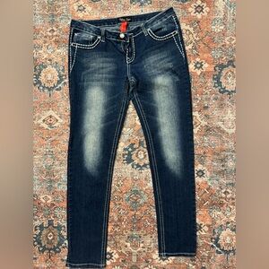 Eighty Eight Y2K size 13 Dark Blue bootcut denim jeans heavy white stitching